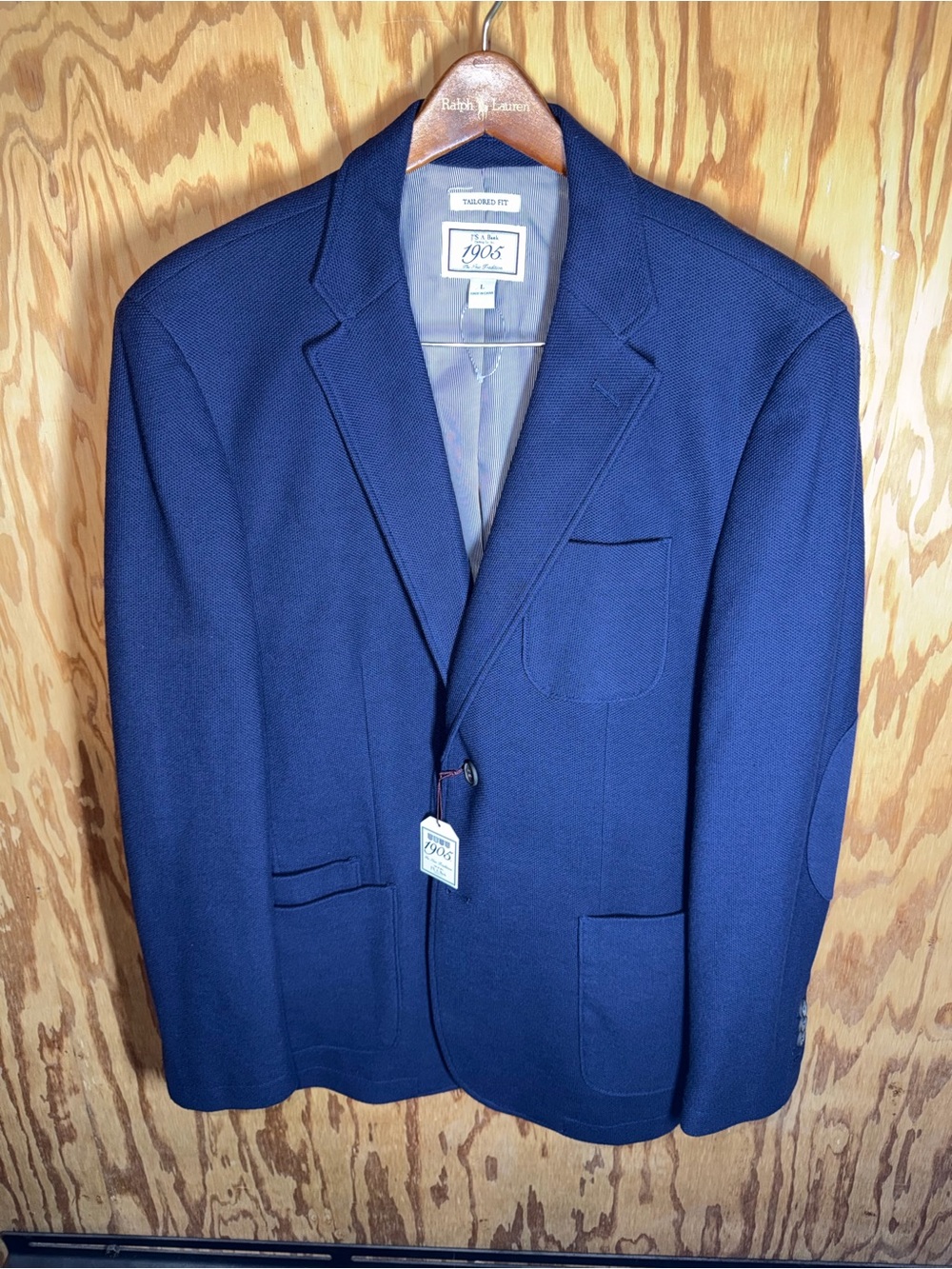 JoS A Bank NEW Cotton Blend Sport Coat Mens Large Navy Blue Tailored Fit 1905